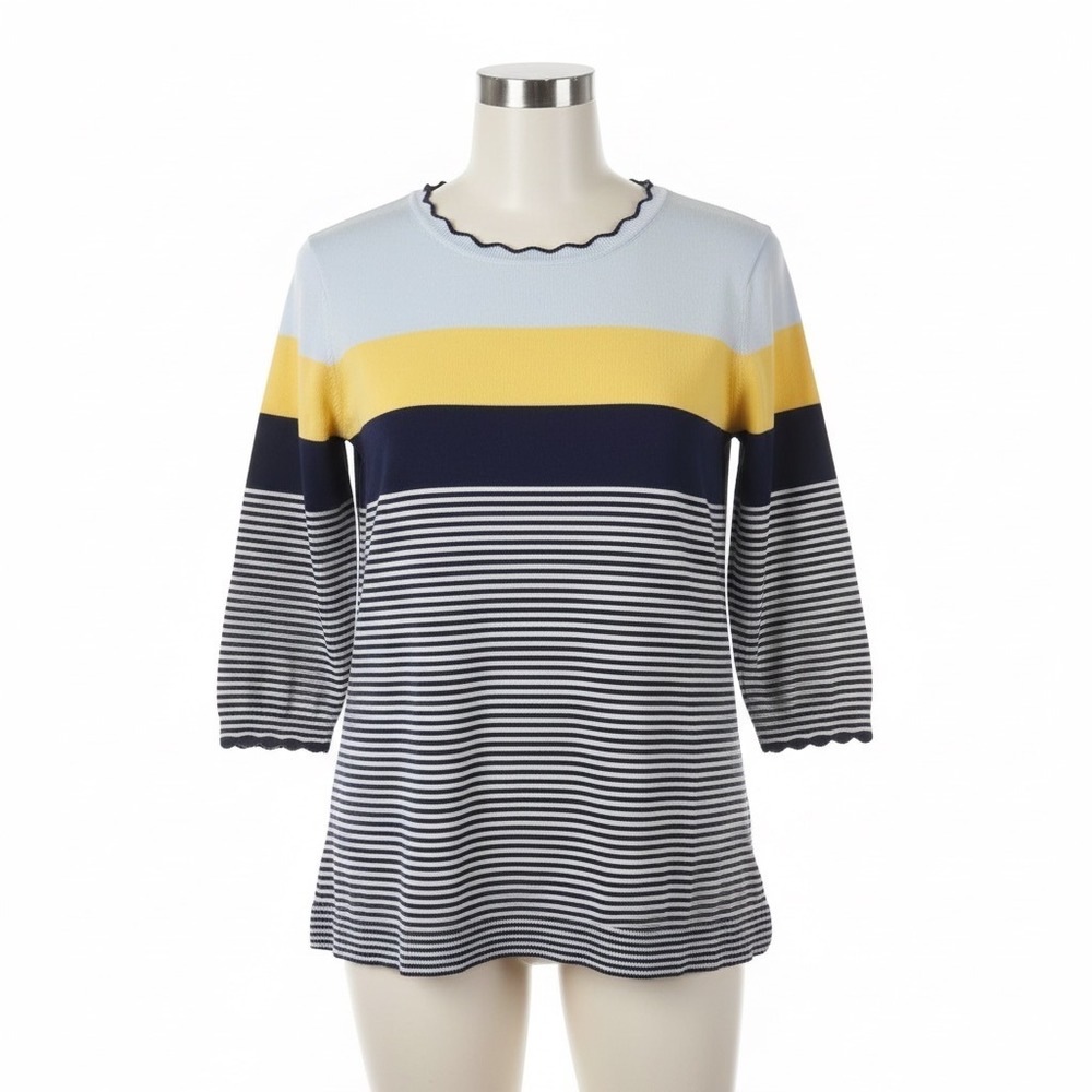 Lands' End Sweater Womens 2X Plus Size Supima Cotton Striped Colorblock Nautical